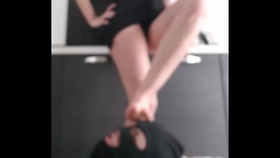 Stiletto and barefoot trampling, foot gagging and slapping. FemDom