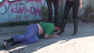 cruel melady and cindy train slave joschi public clean their boots