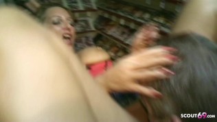 German Mature Fuck with two Stranger Big Tits at Videothek