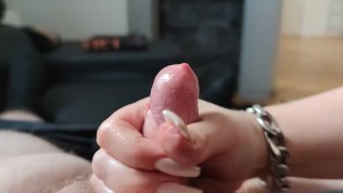 Handjob with hot long nails and oil *his cumshot was so intense that he sprayed himself in the face*