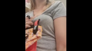 Blonde german does risky Public Fitting Room Masturbation in Shopping Mall