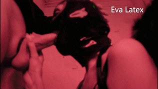 Eva Latex in Haloween dark angel sucked big cock in bathroom deep ebony mature milf red light latex