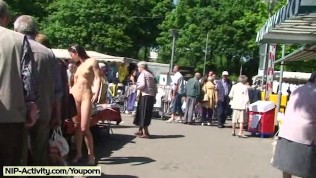 Spectacular public nudity with horny brunette